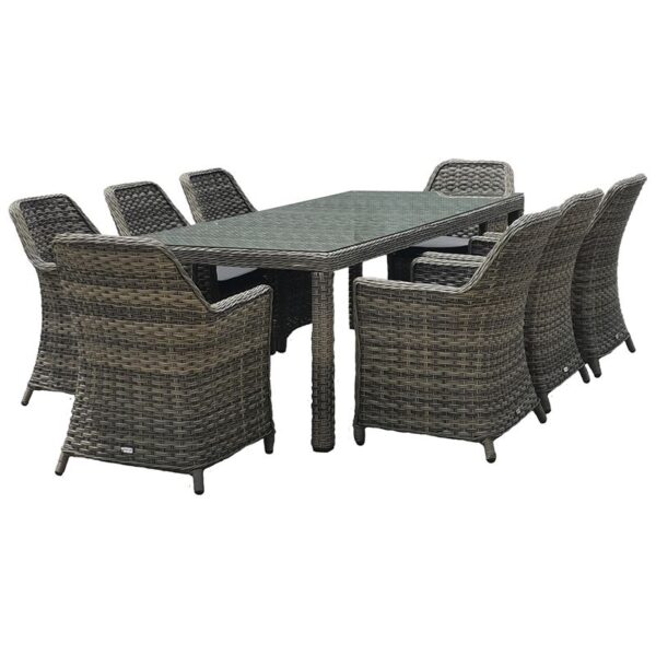 Esperia Set Trapezaria Kipou Alu Wicker Grey Brown Anthraki Trapezi 230x100 8 Polythrones Enlarge