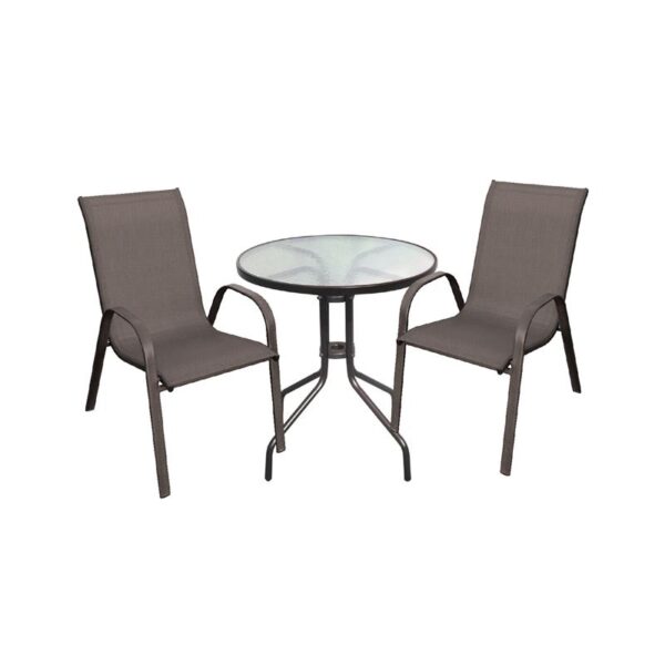 Rio Set Kipou Verantas Trapezi 2 Polythrones Metallo Kafe Textilene Kafe Enlarge