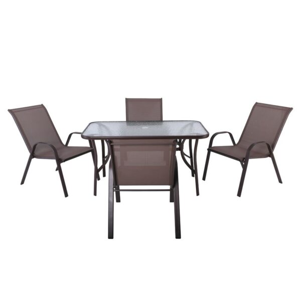 Rio Set Trapezaria Verantas Kipou Trapezi 4 Polythrones Metallo Kafe Textilene Kafe Enlarge