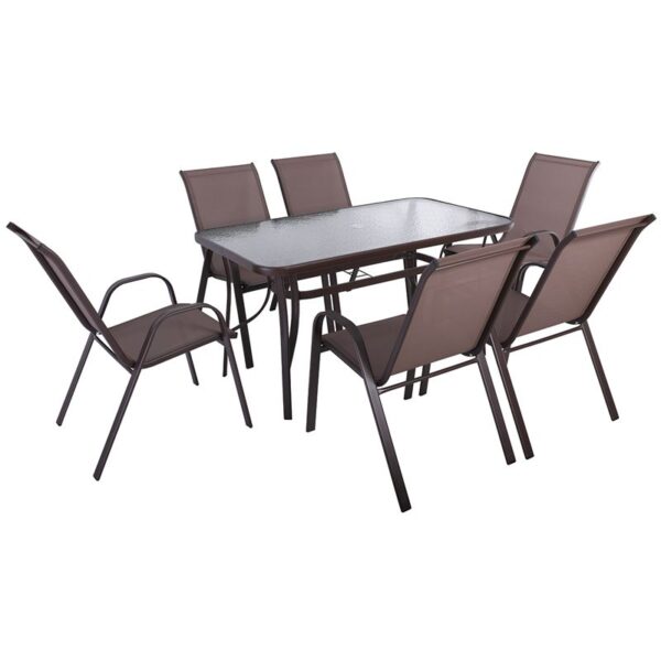 Rio Set Trapezaria Verantas Kipou Trapezi 6 Polythrones Metallo Kafe Textilene Kafe Enlarge